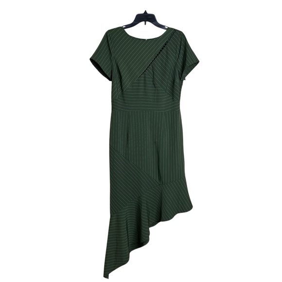 FOCUS by Shani Green Asymmetrical Pinstripe Midi Dress US 10 NWT - Picture 8 of 9